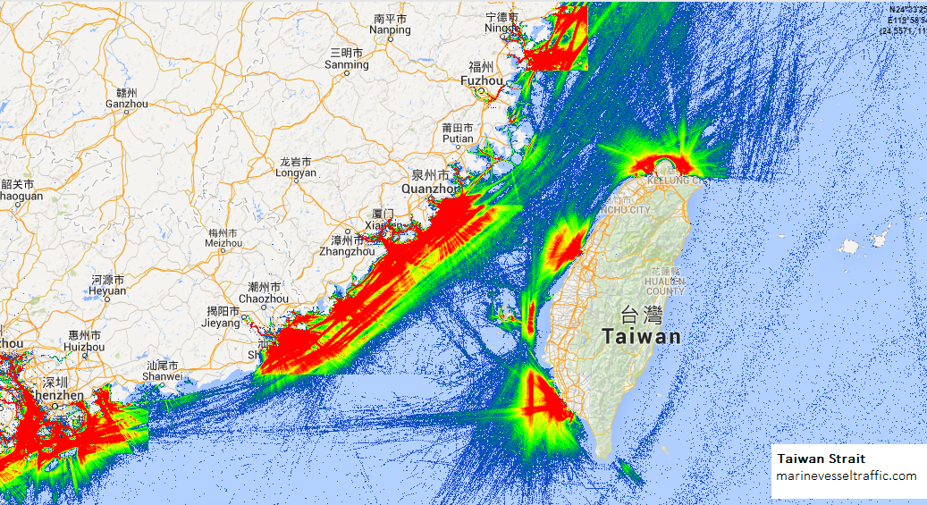 Live Marine Traffic, Density Map and Current Position of ships in TAIWAN STRAIT